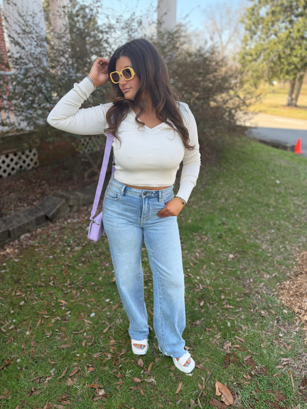 Cream Fitted Long Sleeve Top