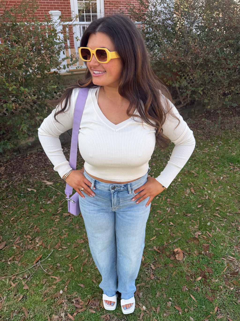 Cream Fitted Long Sleeve Top