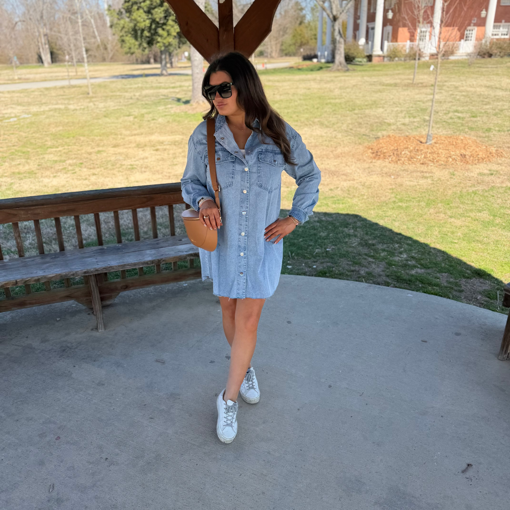 Vintage Washed Denim Shirt Dress